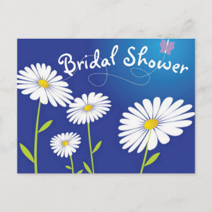 Spring FlowerBlue White Daisy Floral Bridal Shower Invitation Postcard