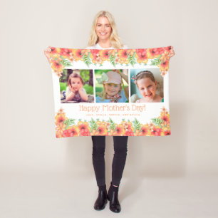 Spring Flowers 3 Photos Mother's Day Fleece Blanket