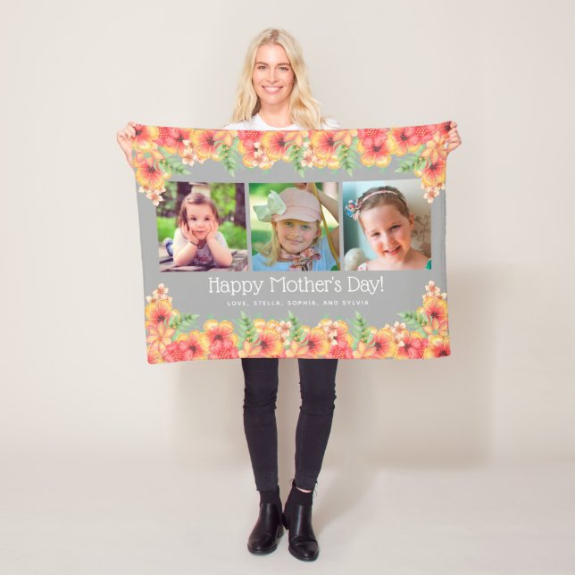 Spring Flowers 3 Photos Mother's Day Fleece Blanket (In Situ)