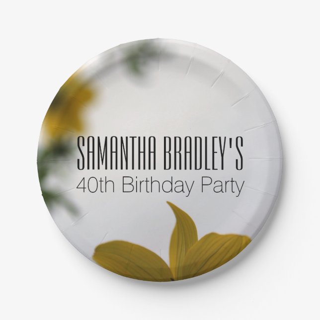 Spring Flowers 40th Birthday Party Paper Plates (Front)