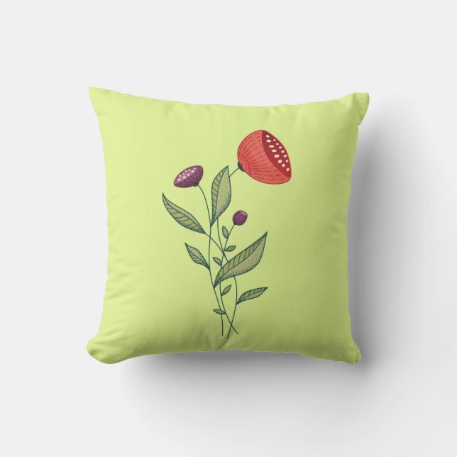 Spring Flowers Abstract Botanical Line Art Cushion (Front)