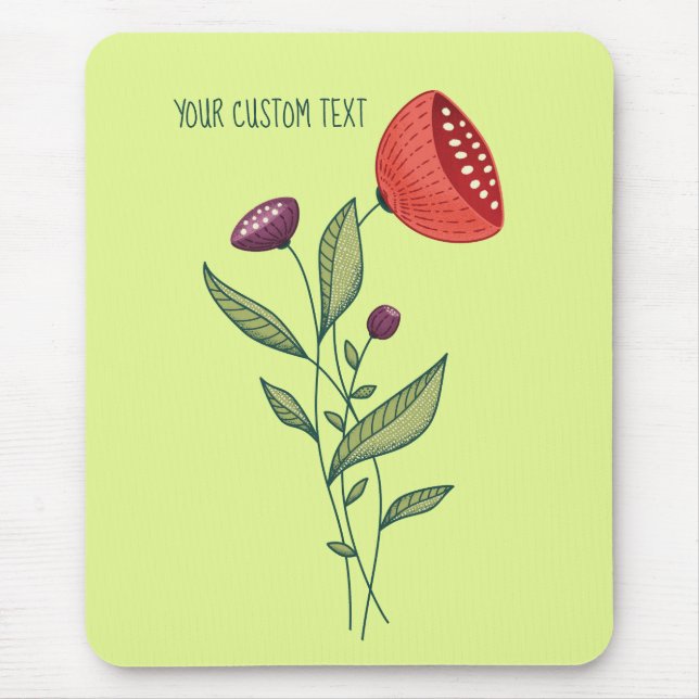 Spring Flowers Abstract Botanical Line Art Text Mouse Mat (Front)