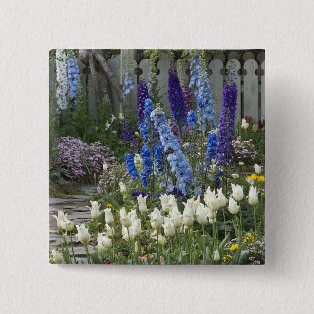 Spring flowers along a garden path, Georgia 15 Cm Square Badge (Front)