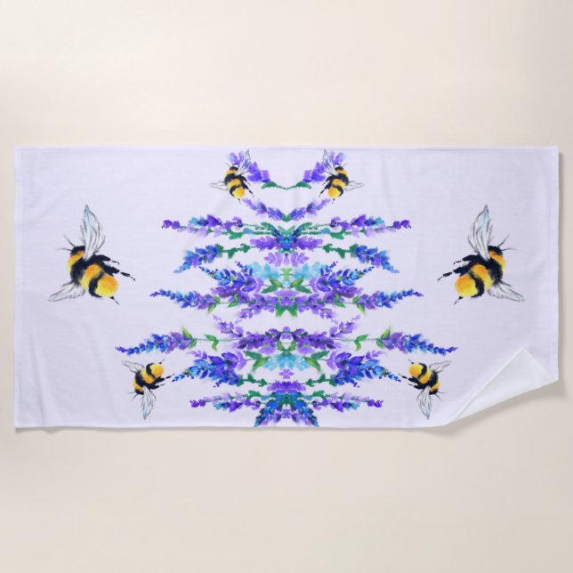 Spring Flowers and Bees Flying Beach Towel (Front)