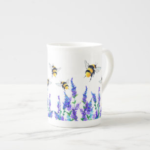 Spring Flowers and Bees Flying Bone China Mug