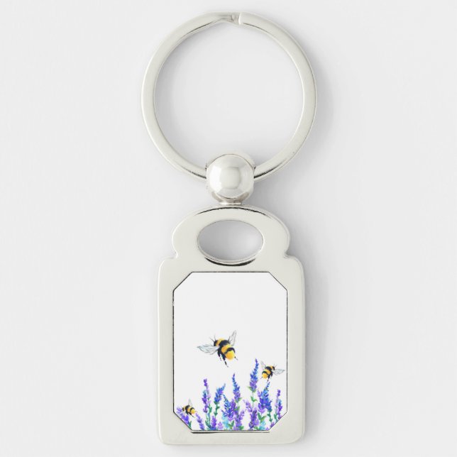 Spring Flowers and Bees Flying Keychain (Front)