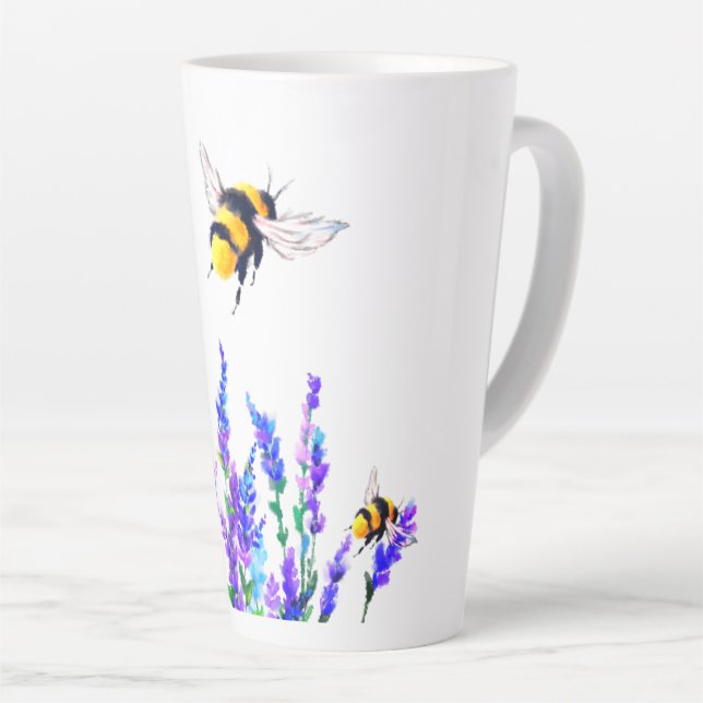 Spring Flowers and Bees Flying Latte Mug (Right Angle)
