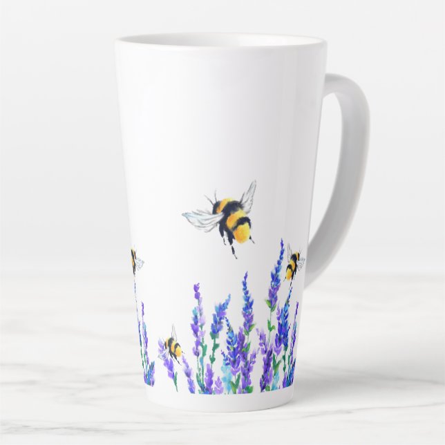 Spring Flowers and Bees Flying Latte Mug (Right Angle)