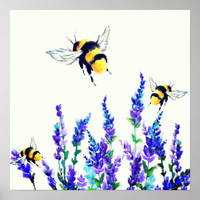 Spring Flowers and Bees Painting Poster (Front)