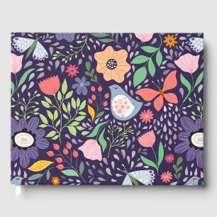 Spring Flowers and Birds Pattern Guest Book