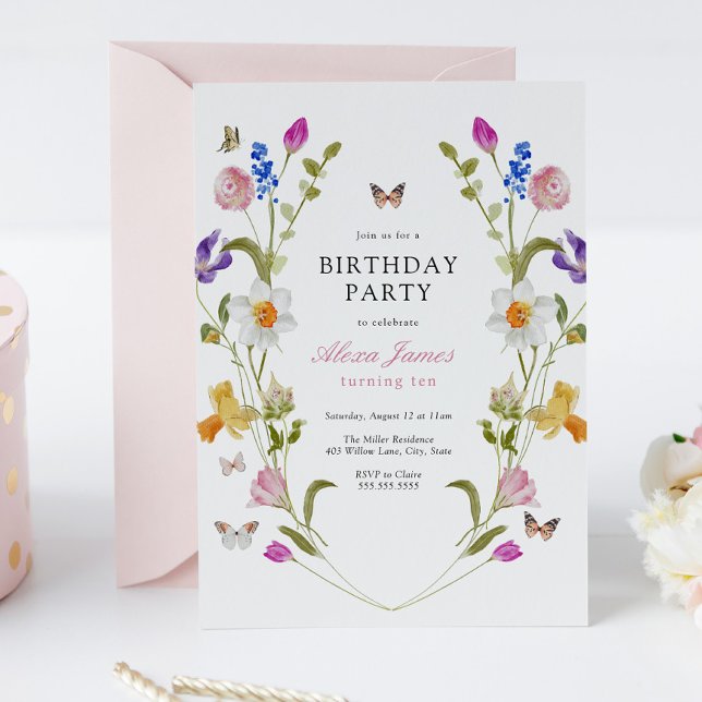 Spring Flowers and Butterflies Birthday Invitation (Creator Uploaded)