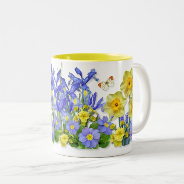 Spring Flowers and Butterflies Two-Tone Coffee Mug (Front Right)