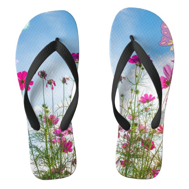 spring flowers and butterfly flip flops (Footbed)