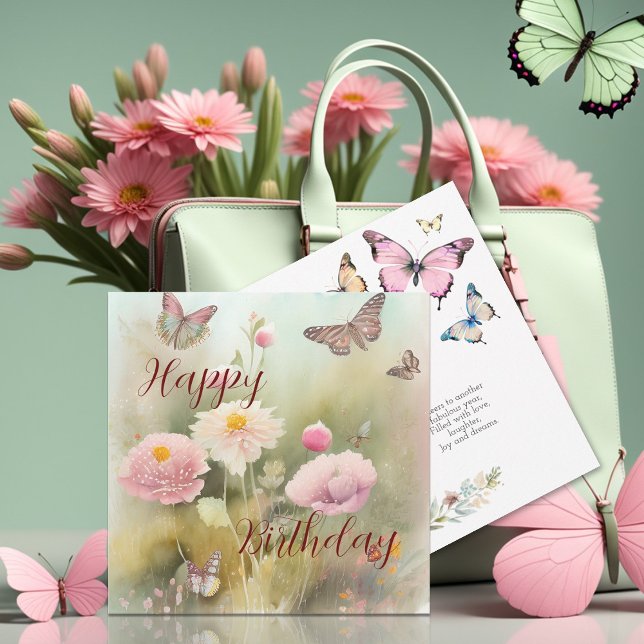 Spring Flowers and Butterfly Watercolor Birthday Card (Creator Uploaded)