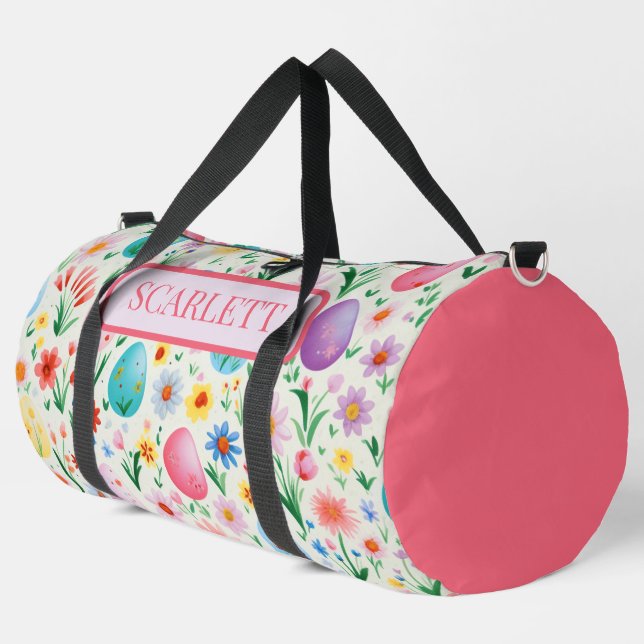Spring Flowers and Easter Eggs Personalised Duffle Bag (Left Corner)