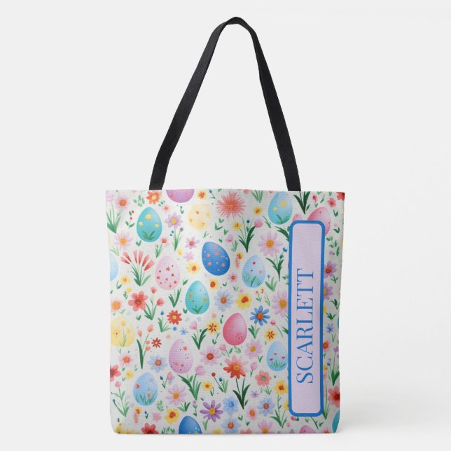 Spring Flowers and Easter Eggs Personalised Tote Bag (Front)