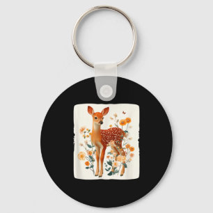 Spring flowers and fawn deer graphic costume key ring