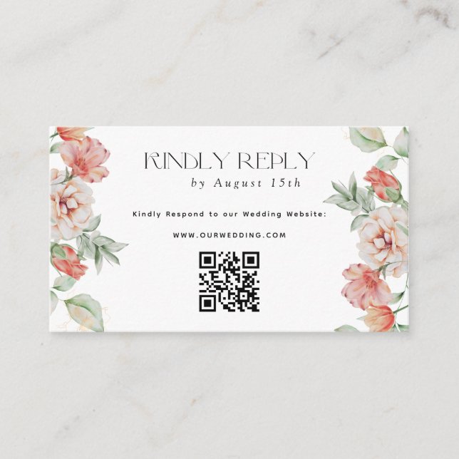 Spring Flowers and Greenery QR Rsvp Enclosure Card (Front)