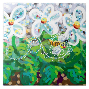 spring flowers and happy bee tile