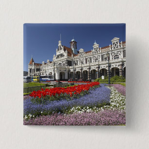 Spring Flowers and Historic Railway Station, 15 Cm Square Badge