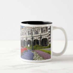 Spring Flowers and Historic Railway Station, Two-Tone Coffee Mug