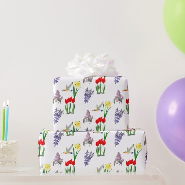 Spring Flowers and Hummingbird  Wrapping Paper (Party Gifts)