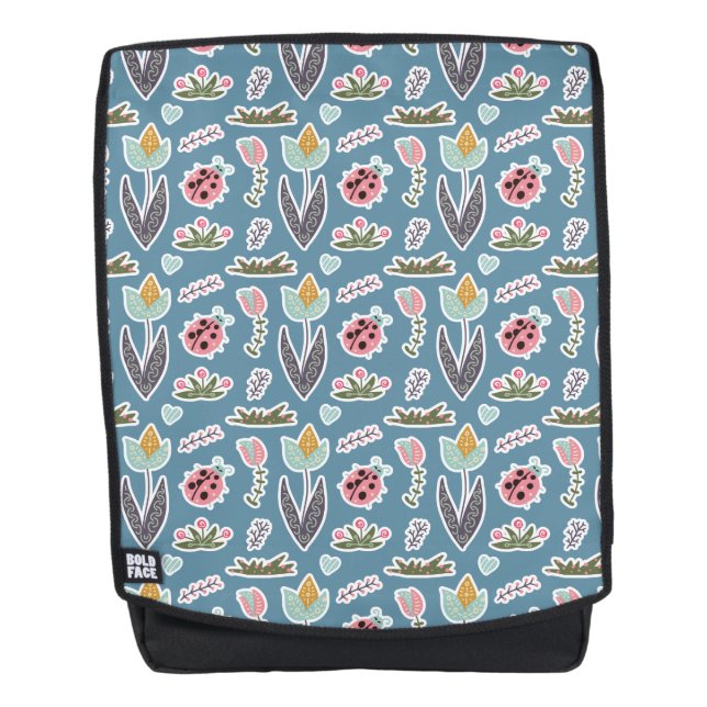 Spring Flowers and Ladybug Pattern Backpack (Front)