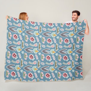 Spring Flowers and Ladybug Pattern Fleece Blanket
