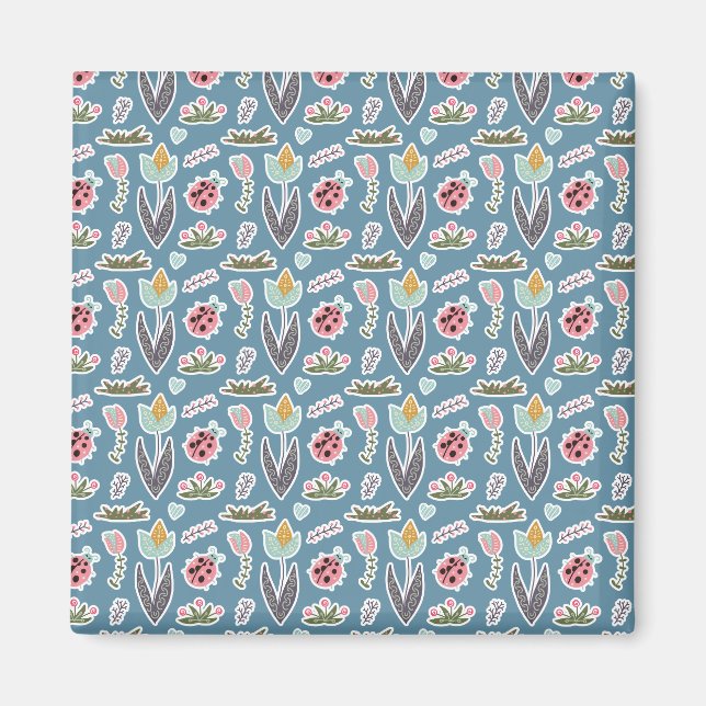 Spring Flowers and Ladybug Pattern Magnet (Front)