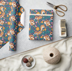 Spring Flowers and Squirrels Wrapping Paper
