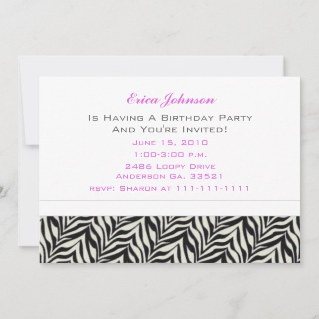 Spring Flowers and Zebra Party Invitations (Front)
