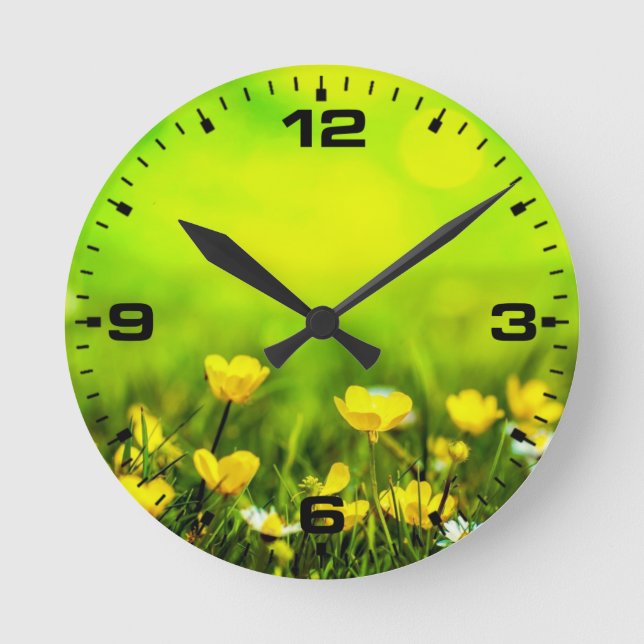 Spring Flowers Background Round Clock (Front)