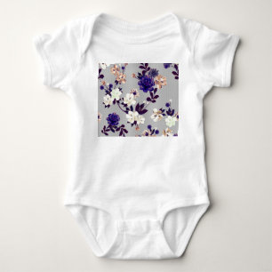 Spring Flowers Black Silhouette Pattern Baby Bodysuit