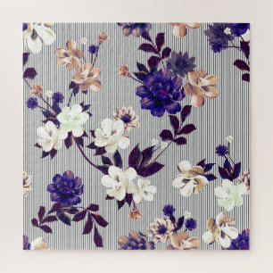 Spring Flowers Black Silhouette Pattern Jigsaw Puzzle