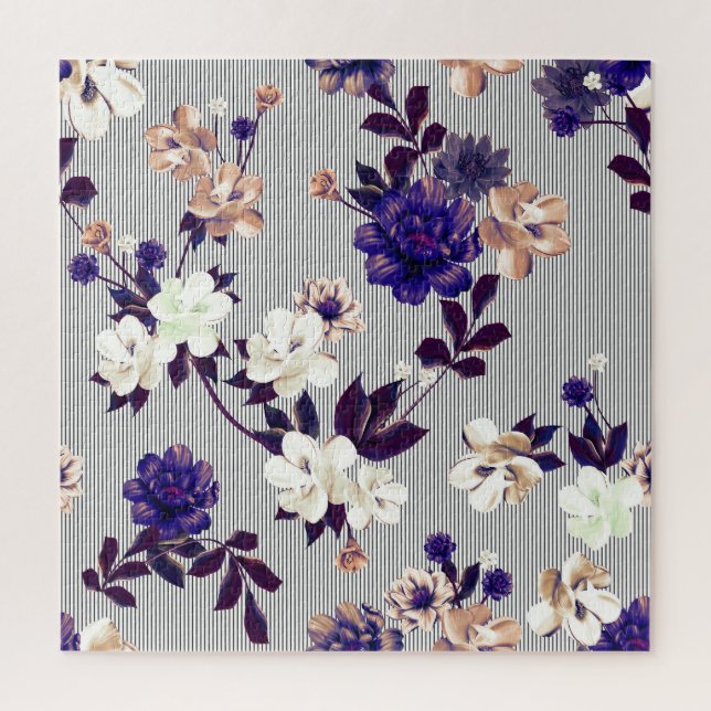 Spring Flowers Black Silhouette Pattern Jigsaw Puzzle (Vertical)