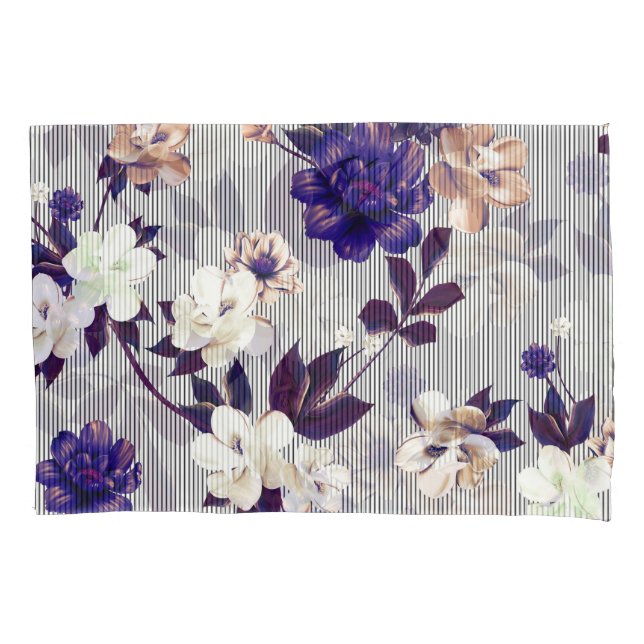 Spring Flowers Black Silhouette Pattern Pillowcase (Front)
