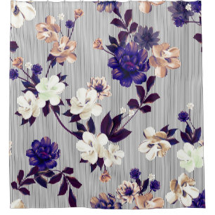 Spring Flowers Black Silhouette Pattern Shower Curtain