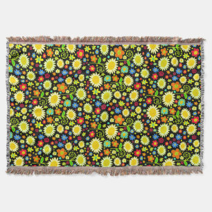 Spring Flowers - Black Throw Blanket