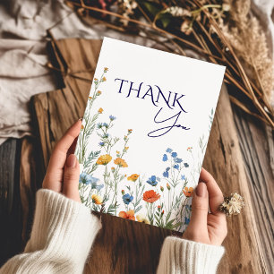 Spring Flowers Blue Red Yellow Thank You Card