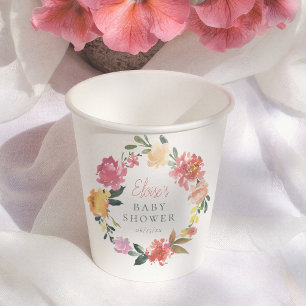 Spring Flowers Boho Girl Baby Shower Paper Cups