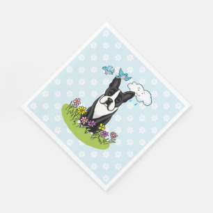Spring Flowers Boston Terrier Dog (black) Cute Napkin