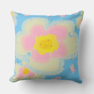 Spring Flowers Bright Blue and Pink Cushion