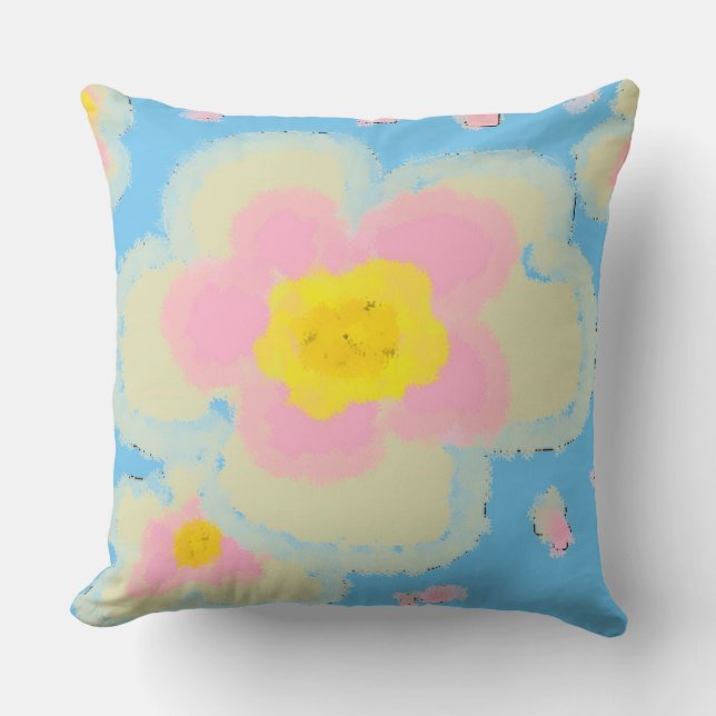 Spring Flowers Bright Blue and Pink Cushion (Front)