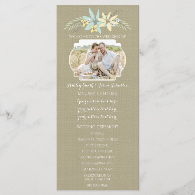 Spring Flowers & Burlap Photo Wedding Program Programme (Front)