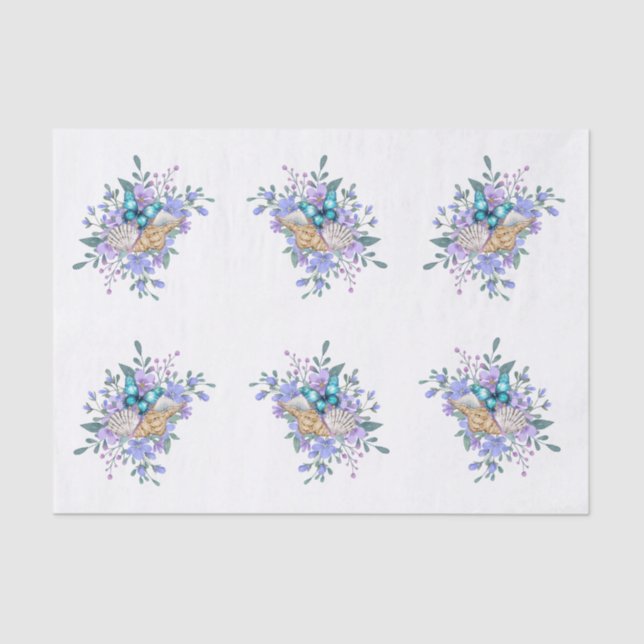 Spring Flowers, Butterflies & Sea Shells Decoupage Tissue Paper (Front)