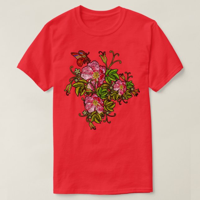 Spring Flowers Butterflies T-Shirt (Design Front)