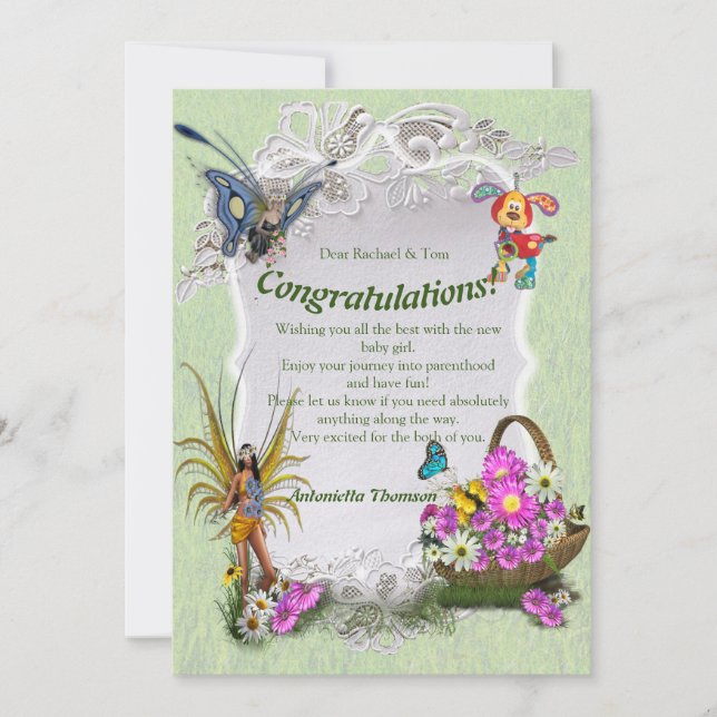 Spring Flowers & Butterfly Fairies Thank You Card (Front)