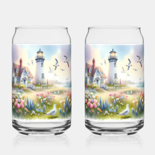Spring Flowers by Lighthouse Coastal Cottage Can Glass