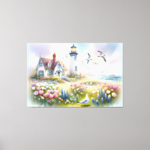 Spring Flowers by Lighthouse Coastal Cottage Canvas Print
