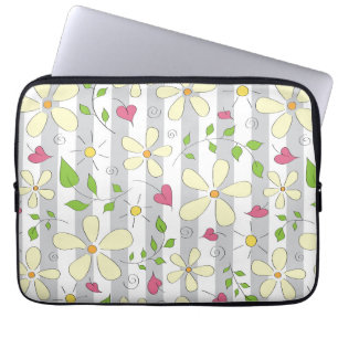 Spring flowers chamomile daisy floral happy doodle laptop sleeve